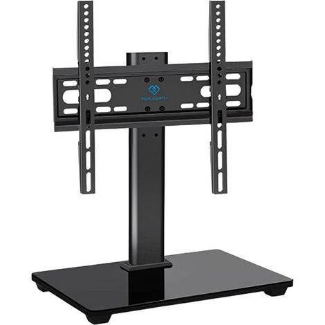 Meuble TV vertical au sol, extension maximale 400 mm, épais et durable, réglable en hauteur, matériau acier laminé à froid, noir (1/5)