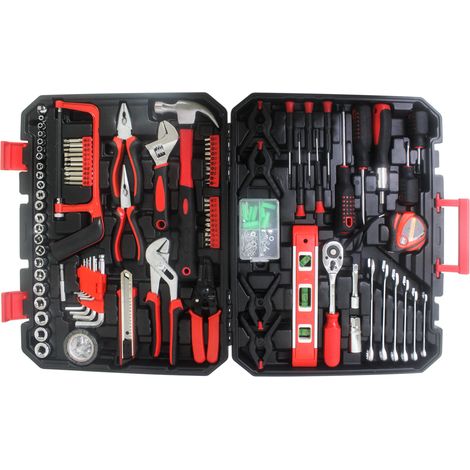 Coffret à outils 45,5x35,5x8,9 cm en acier noir et rouge, avec rangement pour atelier FloraGrace (1/5)