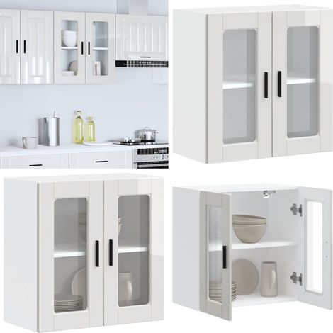 Armario pared para cocina puerta cristal Porto blanco brillante - Armario de pared - Cocina organizada
