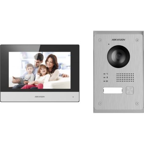 Hikvision – Kit d'interphone vidéo avec vision nocturne – Alimentation électrique par câblage – Pour maison – DSKIS703YP (1/3)