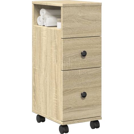 Schmaler Badschrank mit Rädern Sonoma-Eiche Holzwerkstoff