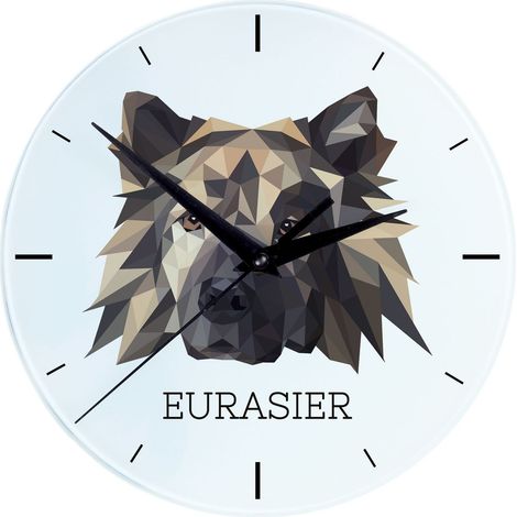 Eurasier, Eurasiatico - orologio da parete geometrico con foto e iscrizione di Art-Dog (1/4)