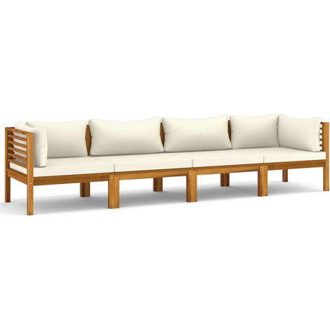 Sofá de jardín mobiliario de exterior 4 plazas y cojín crema madera maciza de acacia 020013245 (1/5)