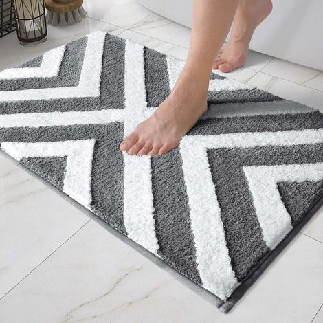 Bath Mat 40 x 60 cm,Non Slip Bathroom Mat Soft and Water Absorbent Bath Rug,Machine Washable Durable Floor Mat,Dark Grey (1/5)