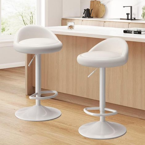 Barhocker-Set 2 Stück drehbar höhenverstellbar mit Rückenlehne Weiß (1/5)