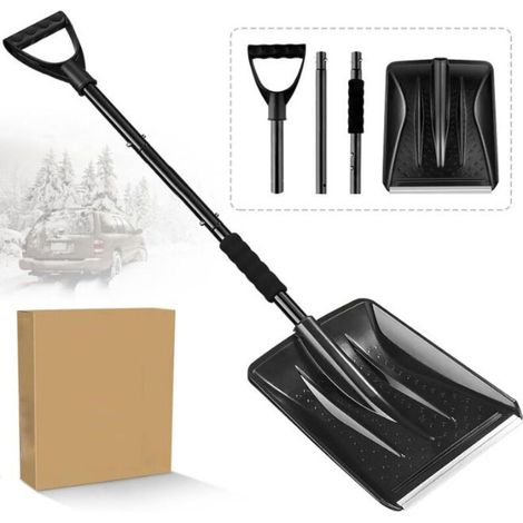 Rotating telescopic snow shovel for cars, stainless steel, 3-in-1, removable, black (1/4)