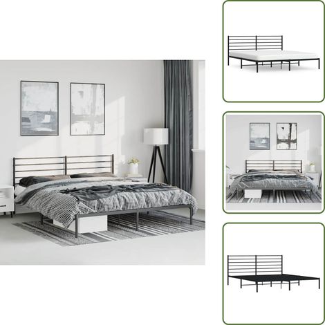Cadre de lit métal sans matelas avec tête de lit noir 193x203cm - Cadre De Lit - Lit Double - Lit Metal - Literie - Meuble Chambre (1/5)