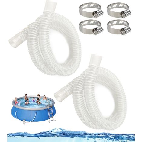 Lot de 2 tuyaux de rechange pour piscine hors sol, 1,5 m de long, kit de tuyau de piscine avec 4 clips métalliques, tuyau de vidange d'eau en PVC transparent de 32 mm pour tuyau d'arrosage (1/5)