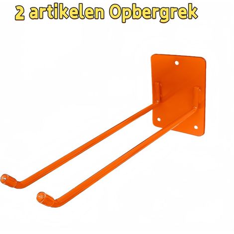 Organisateur de rangement 2 pièces - Organisateur d'outils - Jardin, garage - Support pour pelle, râteau, balai, crochet mural de jardin - Couleur orange (1/5)