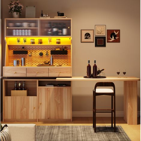 Hoher Anrichte mit Schreibtisch und Bar, MDF und Glas, 137 x 74 x 177,7 cm, natur HAVRYA (1/5)