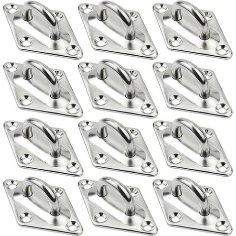 12 Pièces Platine Oeil INOX M5 Platine Ancrage INOX 304 Crochet Oeillet Plaque a Oeillet Crochets de Plafond Support Anneau Mural pour Accrocher des Objets Crochets de Fixation (1/5)