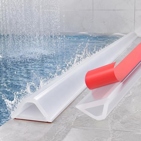 100 cm Seuil De Douche Barrage D'eau Pliable - Barriere De Douche Anti Débordement Silicone, Accessible aux Fauteuils Roulants, Pour Salle de Bains et Cuisine, Transparent (1/5)