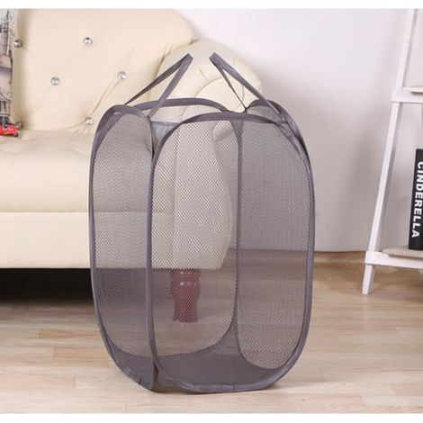 Panier à linge sale filet pliable Gris panier de rangement Sac à linge sale Jouets perméable l'air orbeille avec Poignée 603434cm (1/4)
