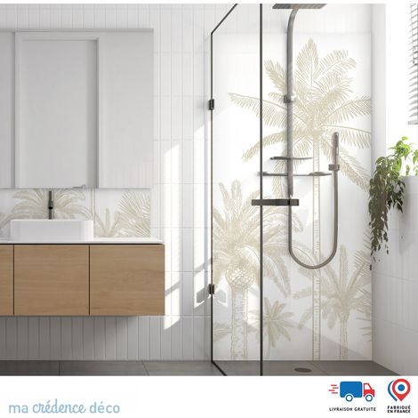 Panneau de douche : Palmiers colorés - Couleur Blanc perle - Alu composite - 100 - 245 (1/3)