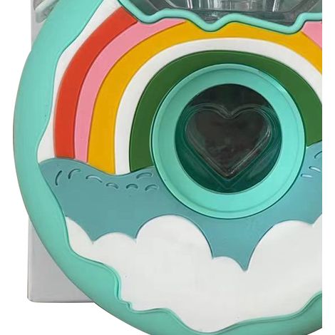 Donutförmige Wasserflasche, 380 ml, niedlich, auslaufsicher, tragbar, BPA-frei, aus PC-Silikon, 145 x 145 mm, mit Kordel, Reise-Wasserflasche, blauer Regenbogen. (1/4)