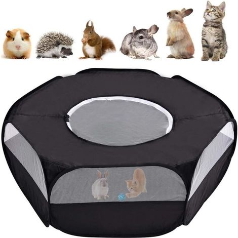 Parc pour petits animaux, tente respirante avec couvercle supérieur, tente portable pour chaton, lapin, hamster, extérieur/intérieur (1/5)