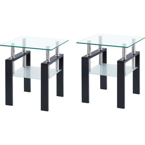 Set di 2 tavolini da salotto in vetro temperato trasparente 45 x 45 x 52 cm con gambe nere (1/5)