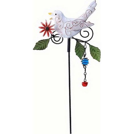 piquet de jardin en métal en forme d'oiseau, carillon éolien en métal avec clochette, décoration extérieure pour Noël ou jardin. (1/4)