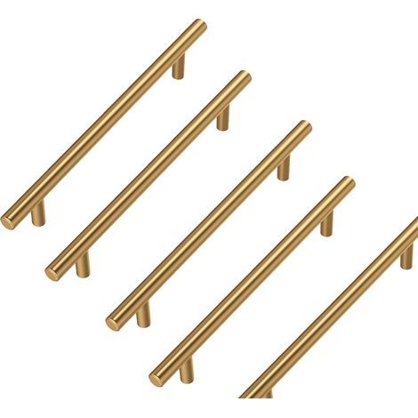 Lot de 5 goldenwarm Poignee Meuble Dorée Laiton Brossé Poignée Placard Cuisine Doree en Acier Inoxydable Entraxe 160mm (1/5)