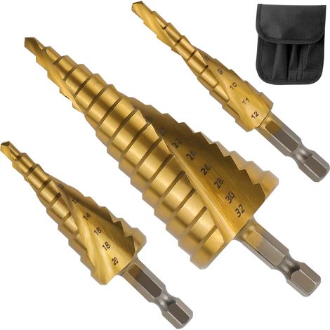3pcs Fraise Metal, Double Hélice à Queue Hexagonale de 4 à 12/20/32 mm Foret Etage, Revêtus de Titane Foret Etage Metal Adaptés aux Métaux, aux Plastiques et au Bois (1/5)
