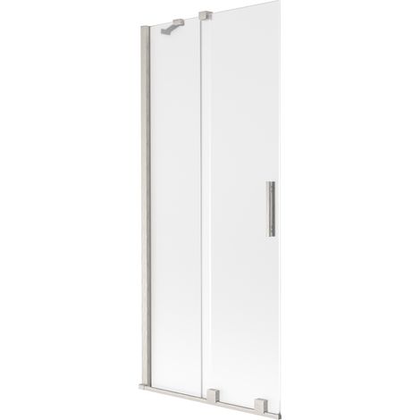 Mexen Velar Badewannenspritzschutz 2-flügelig, verschiebbar 80 x 150 cm, Milchglas, gebürstetes Nickel - 896-080-000-31-97 (1/2)