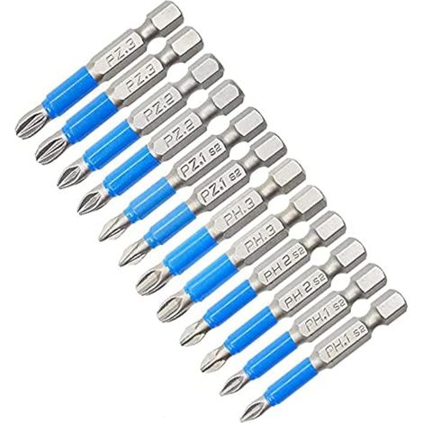 Ensemble de 12 embouts de tournevis à percussion magnétiques, embouts de tournevis antidérapants de 50 mm avec tige hexagonale pour tournevis électriques et perceuses à percussion (PH1, PH2, PH3, PZ1, (1/5)