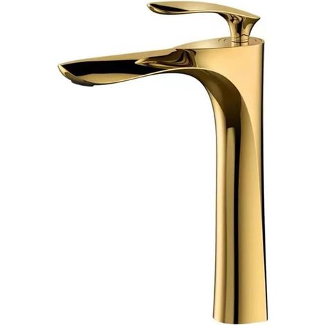 Robinet de salle de bain - Monotrou eau chaude/eau froide - Pour salles de bain et toilettes - Long, doré, 1 jeu, trou de fixation 35 mm (1/5)