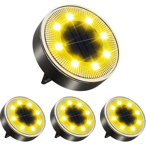 MINKUROW 8LED Luci da esterno ad energia solare 4 pezzi, 3000K IP68 Luci da terra impermeabili Luci da giardino Luci solari Faretti da incasso per vialetto Terrazza Cortile sotterraneo, Bianco caldo (1/5)