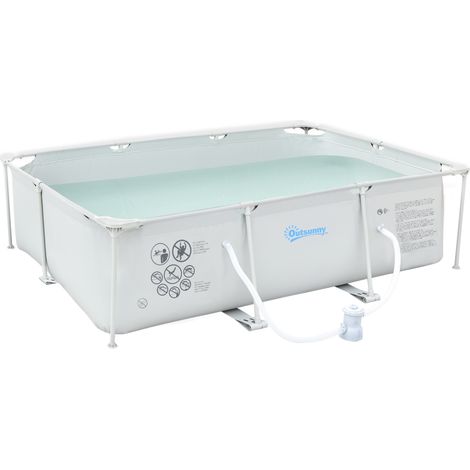 Outsunny Steel Frame Pool with Filter Pump, Filter Cartridge, Reinforced Sidewalls Rust Resistant Above Ground Swimming Pool 292 x 190 x 75cm, Grey