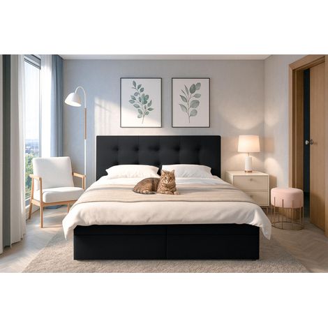 AX LIVING Belinai Bettkasten Boxspringbett 160 Bett Schwarz 165 x 208 cm