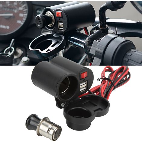 Chargeur multifonctionnel étanche pour moto 12-24 V à double port USB 2,5 A avec interrupteur et allume-cigare (CS-313F1) (1/5)