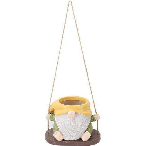 Pot de plante pivotant en résine, jolie Figurine de Gnome sans visage, jardinière décorative suspendue pour intérieur et extérieur, jaune vert (1/5)
