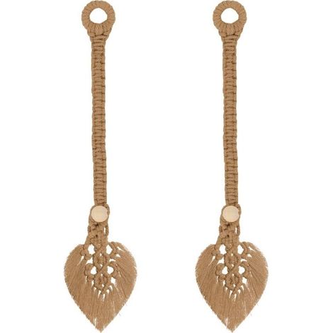 Ensemble de deux embrasses de rideaux style bohème - embrasse de rideau à pompons en coton (marron)