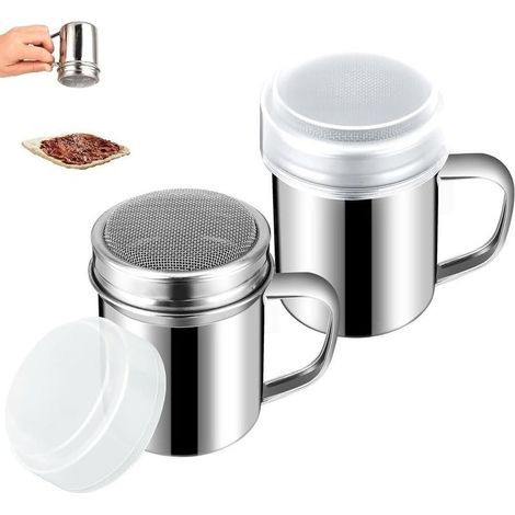 Lot de 2 saupoudreurs – Distributeur de sucre glace avec couvercle – Idéal pour poudre de matcha, cacao, cappuccino et sucre (1/4)