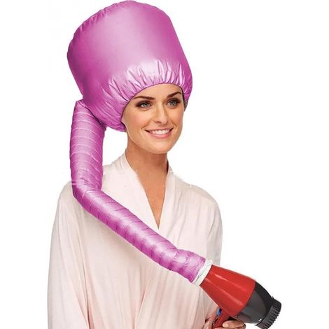 Bonnet de séchage pour sèche-cheveux - Extra large - Hotte chauffante réglable - Bande élastique - Pour cheveux bouclés naturels, séchage rapide - Rose - Accessoire coiffure (1/5)