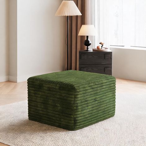 Pouf ottoman en velours côtelé vert avec mousse haute résilience (1/5)