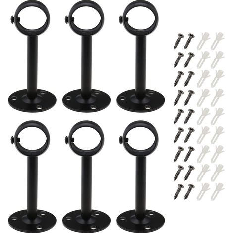 6pcs Rideau Pôle Support Plafond Rideaux Tringle en Métal Support Rideau Rail avec Vis Tubes d'expansion pour Maison Cuisine Étagère Placard Noir (1/5)