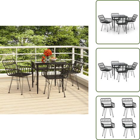 Arredamento da esterno - vidaXL Set da Pranzo da Giardino 5 pz Nero in Polyrattan - Tavolo in vetro temperato