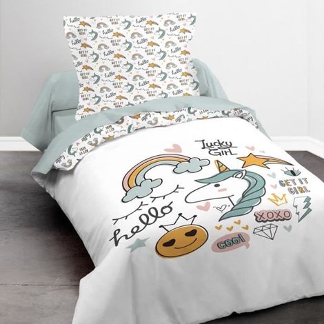 Parure de couette - Lucky Girl - 140x200 cm - Réversible - 100% Coton - 57 Fils/cm²