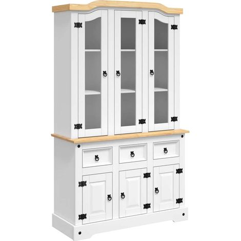 Credenza cassettiera cassettiera mobile contenitore organizer cucina soggiorno soggiorno Corona alta 112 x 43 x 196 cm legno massello pino messicano bianco 020034220
