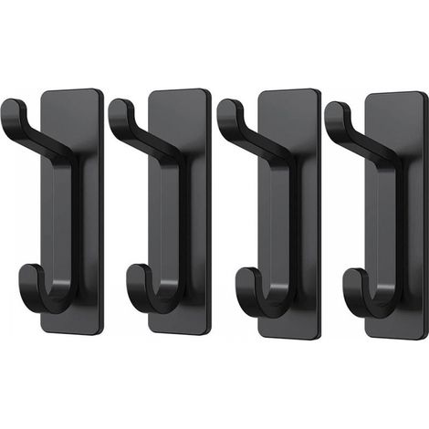 Paquete de 4 ganchos de pared adhesivos, no requiere perforación, impermeables, inoxidables, negros (1/5)