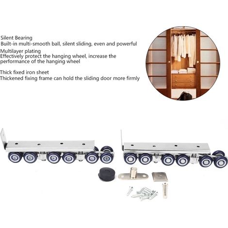 1 paire de galets pour porte coulissante 12 roues suspendus silencieux quincaillerie rail alliage zinc acier laminé froid intérieur 75kg (1/5)
