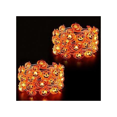 SZTXJ Halloween Kürbis-Lichterkette, 2er-Pack, 4,5 Meter, 30 LEDs, batteriebetrieben, wasserdicht, orange, für drinnen und draußen, Hochzeit, Schlafzimmer