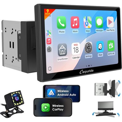 YT09S 2-DIN Autoradio avec CarPlay et Android Auto sans Fil Écran Tactile IPS HD de 9 pouces avec Navigation GPS, Mirror Link, Commande Vocale, Cam de Recul, Bluetooth, USB,FM et SWC (1/5)