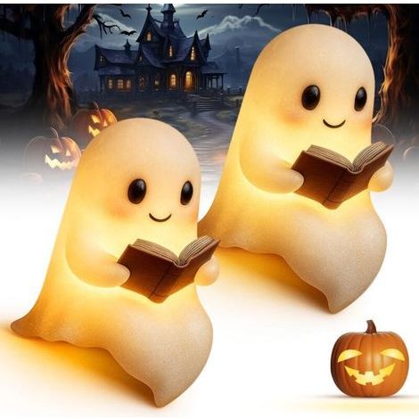 Halloween Decoration Veilleuse Enfant, Décoration D'Halloween 3D Fantôme Assis, petite Veilleuse LED (Petit+Grand)