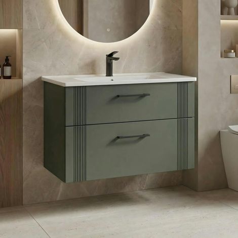 Meuble vasque suspendu 85 cm vert mat 2 tiroirs ONDIA (1/4)