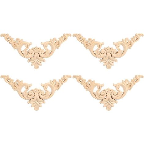 4PCS Applique en Bois sculpté de Style européen Vintage Non Peints pour la Décoration de l'Armoire Meubles Fenêtre Miroir Ornement à la Main de Porte à la Maison (12 12) (1/4)