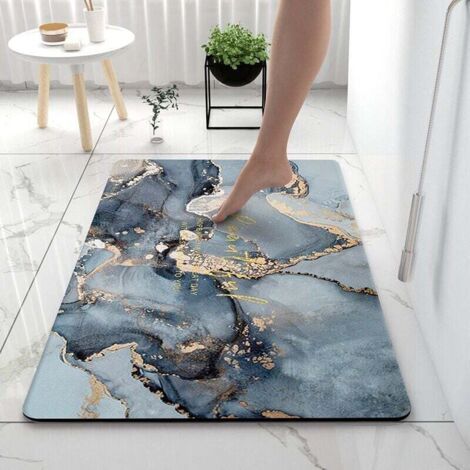 Diatomite Non-Slip Bath Mat 50 x 80 cm - Fast Absorption - Soft and Warm Surface - Natural Rubber Layer - Sea Blue (1/5)