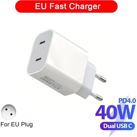 Chargeur secteur double USB-C PD 40 W pour iPhone 15, 14, 13 Pro Max et iPad Air. (1/5)