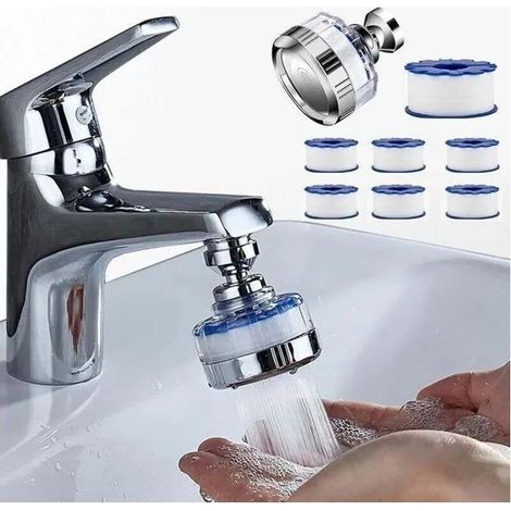 Purificateur d'eau pour robinet, comprend 6 cartouches filtrantes en coton PP, un filtre universel anti-calcaire pour robinet et une tête de pulvérisation rotative.